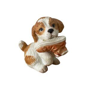 Vtg Homco Porcelain Puppy Figurine #1405 Cavalier Cocker Spaniel Playful w Shoe